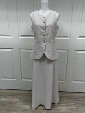 House of Harlow 1960 Linen Blend Set of Vest /Skirt in Oatmeal Size 8 NWT